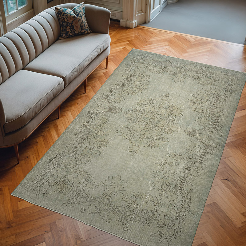 Gris Alfombra Turca Vintage Sobre-teñida - 178 cm x 295 cm - K0049294