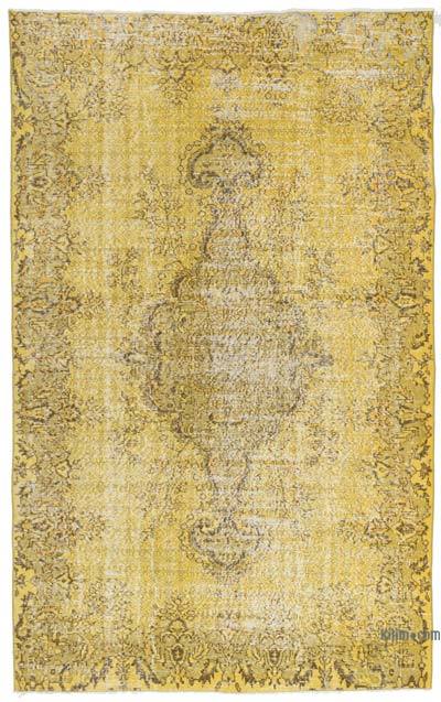 Amarillo Alfombra Turca Vintage Sobre-teñida - 161 cm x 259 cm