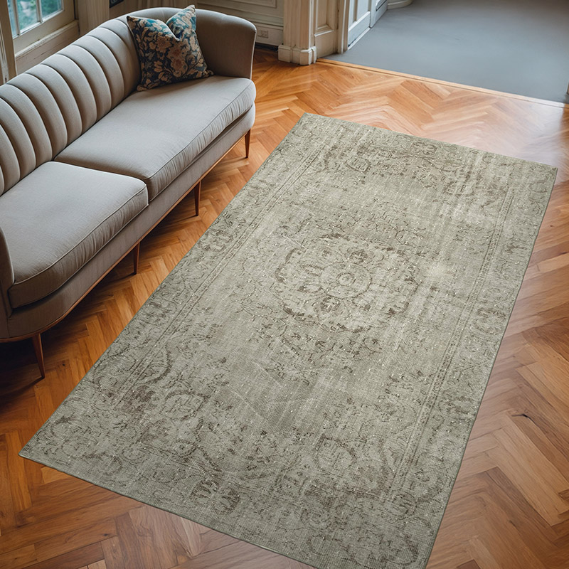 Gray Over-dyed Vintage Hand-Knotted Turkish Rug - 5' 5" x 9' 4" (65" x 112") - K0049322