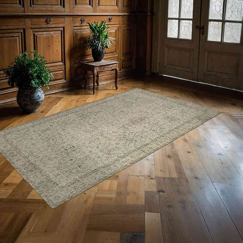 Gray Over-dyed Vintage Hand-Knotted Turkish Rug - 4' 11" x 8' 9" (59" x 105") - K0049330