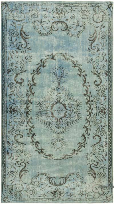 Blue Over-dyed Vintage Hand-Knotted Turkish Rug - 4' 11" x 8' 8" (59 in. x 104 in.)