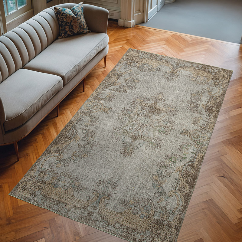 Gray Over-dyed Vintage Hand-Knotted Turkish Rug - 5' 3" x 9' 2" (63" x 110") - K0049399