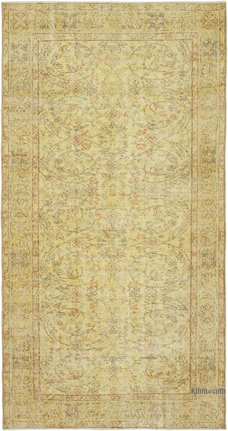 Yellow Over-dyed Vintage Hand-Knotted Turkish Rug - 4' 5" x 8' 3" (53 in. x 99 in.) - K0049408