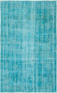 Aqua Over-dyed Vintage Hand-Knotted Turkish Rug - 5' 3" x 8' 5" (63" x 101")