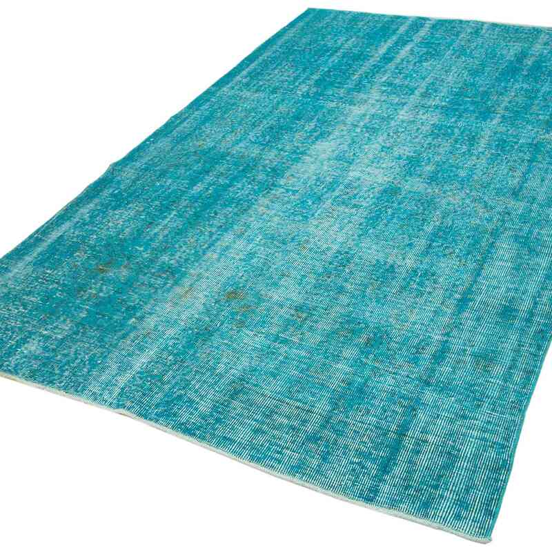 Aqua Over-dyed Vintage Hand-Knotted Turkish Rug - 5' 3" x 8' 5" (63 in. x 101 in.) - K0049418