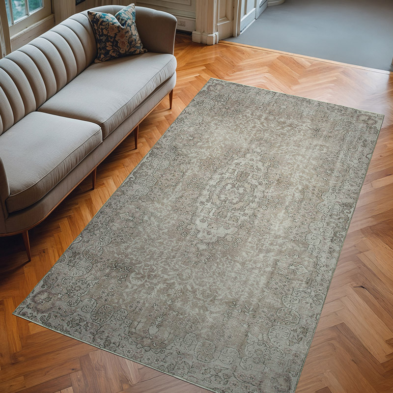 Gray Over-dyed Vintage Hand-Knotted Turkish Rug - 5' 3" x 9' 1" (63" x 109") - K0049437