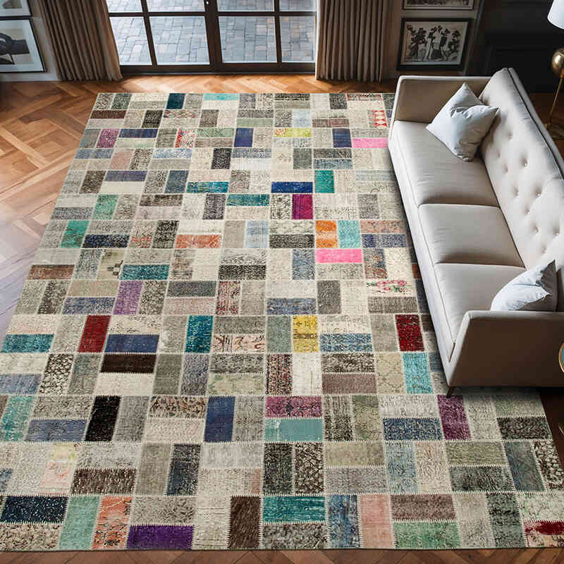 Patchwork Hand-Knotted Turkish Rug - 9' 8" x 13' 6" (116" x 162") - K0049452