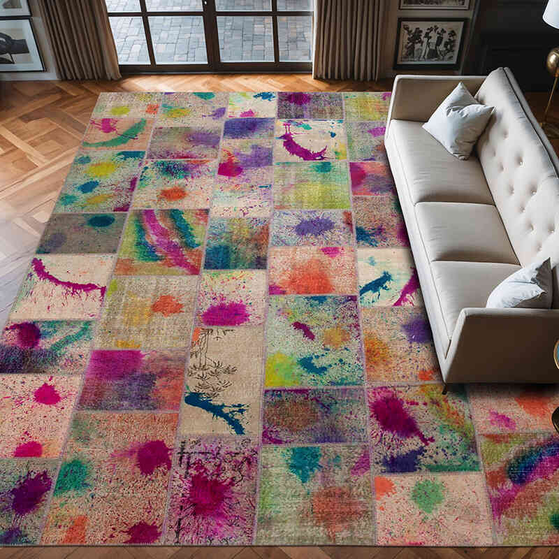 Patchwork Hand-Knotted Turkish Rug - 10'  x 13' 4" (120" x 160") - K0049458
