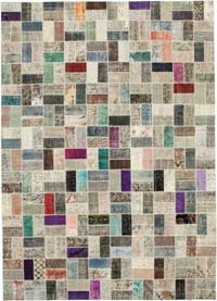 Patchwork Hand-Knotted Turkish Rug - 9' 9" x 13' 7" (117" x 163")