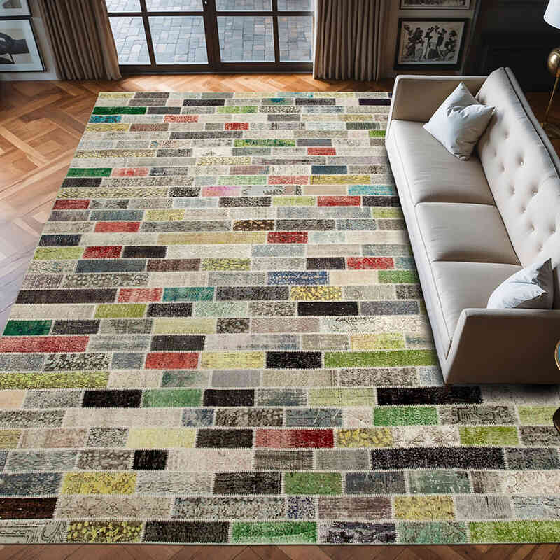 Patchwork Hand-Knotted Turkish Rug - 9' 10" x 12' 8" (118" x 152") - K0049492
