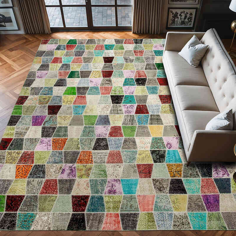 Patchwork Hand-Knotted Turkish Rug - 10'  x 13' 3" (120" x 159") - K0049493