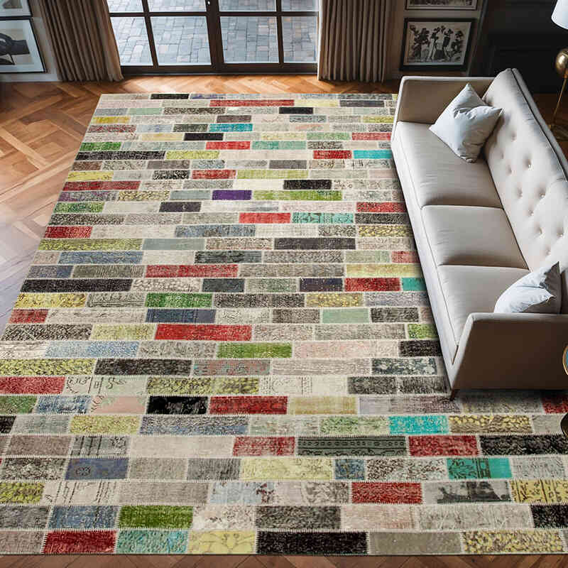 Patchwork Hand-Knotted Turkish Rug - 9' 11" x 12' 8" (119" x 152") - K0049494