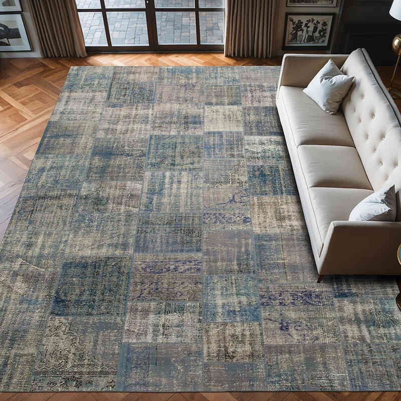 Patchwork Hand-Knotted Turkish Rug - 9' 9" x 13' 1" (117" x 157") - K0049496