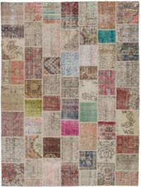Patchwork Hand-Knotted Turkish Rug - 9' 10" x 13' 2" (118" x 158")