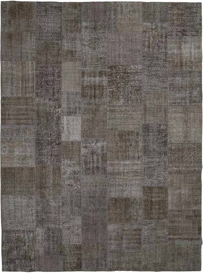 Brown Patchwork Hand-Knotted Turkish Rug - 9' 10" x 13' 1" (118 in. x 157 in.)