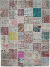 Patchwork Hand-Knotted Turkish Rug - 9' 10" x 13' 2" (118" x 158")