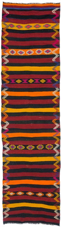 Brown Vintage Turkish Kilim Runner - 3' 3" x 12' 4" (39" x 148")