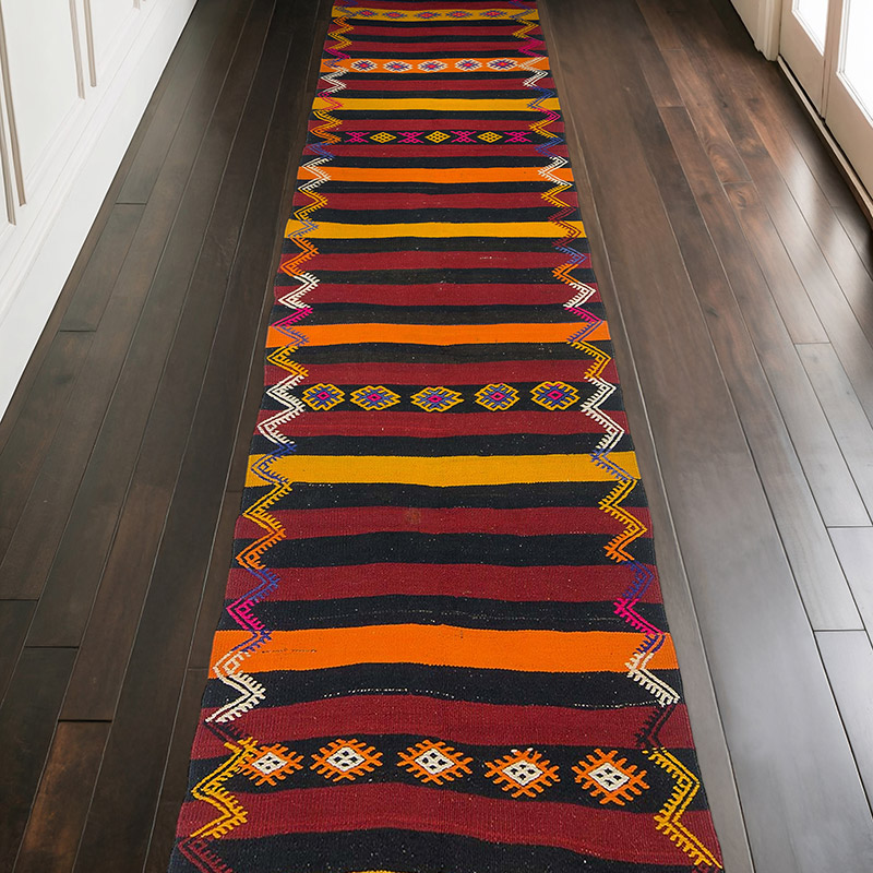 Brown Vintage Turkish Kilim Runner - 3' 3" x 12' 4" (39" x 148") - K0049571