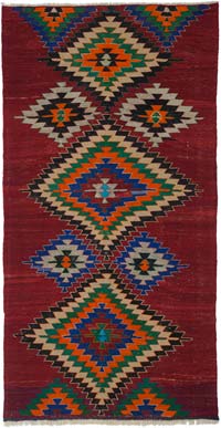 Red, Multicolor Vintage Mut Kilim Rug - 4' 9" x 9' 1" (57" x 109")
