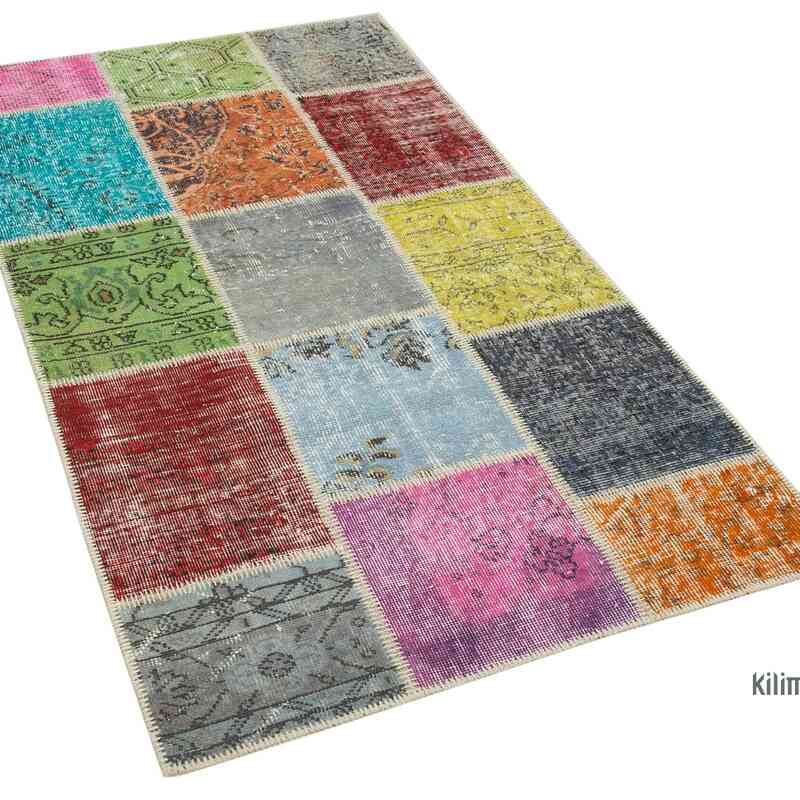 Multicolor Patchwork Hand-Knotted Turkish Rug - 3' 1" x 5' 5" (37 in. x 65 in.) - K0049631