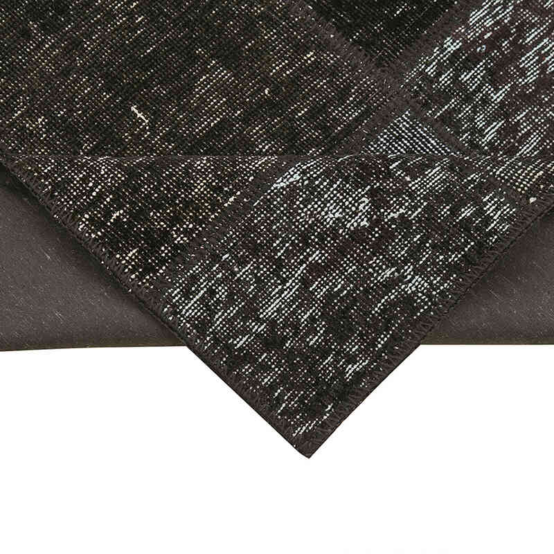 Negro Alfombra De Retazos Turca Sobre-teñida - 85 cm x 299 cm - K0049632