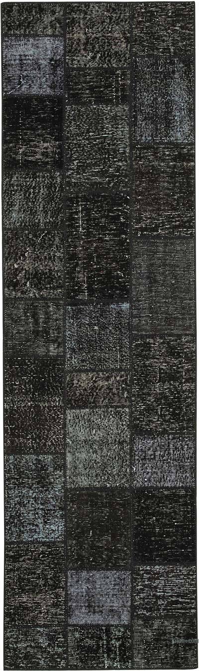 Black Patchwork Hand-Knotted Turkish Runner - 2' 9" x 9' 10" (33 in. x 118 in.)