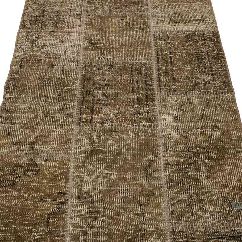 Brown Patchwork Hand-Knotted Turkish Runner - 2' 11" x 10'  (35 in. x 120 in.) - K0049634