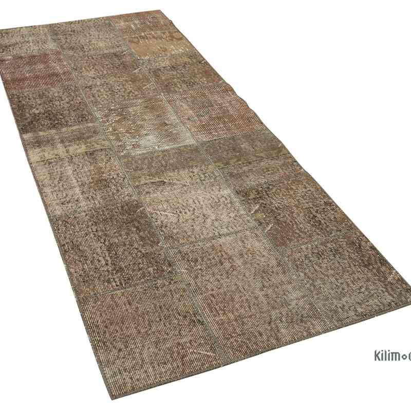 Brown Patchwork Hand-Knotted Turkish Runner - 3'  x 7' 1" (36 in. x 85 in.) - K0049635