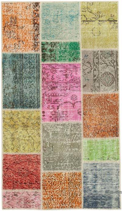 Multicolor Patchwork Hand-Knotted Turkish Rug - 3' 1" x 5' 4" (37 in. x 64 in.)