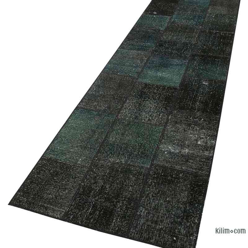 Black Patchwork Hand-Knotted Turkish Runner - 2' 9" x 9' 9" (33 in. x 117 in.) - K0049642
