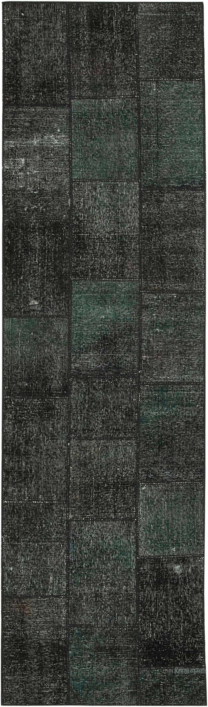 Black Patchwork Hand-Knotted Turkish Runner - 2' 9" x 9' 9" (33 in. x 117 in.) - K0049642