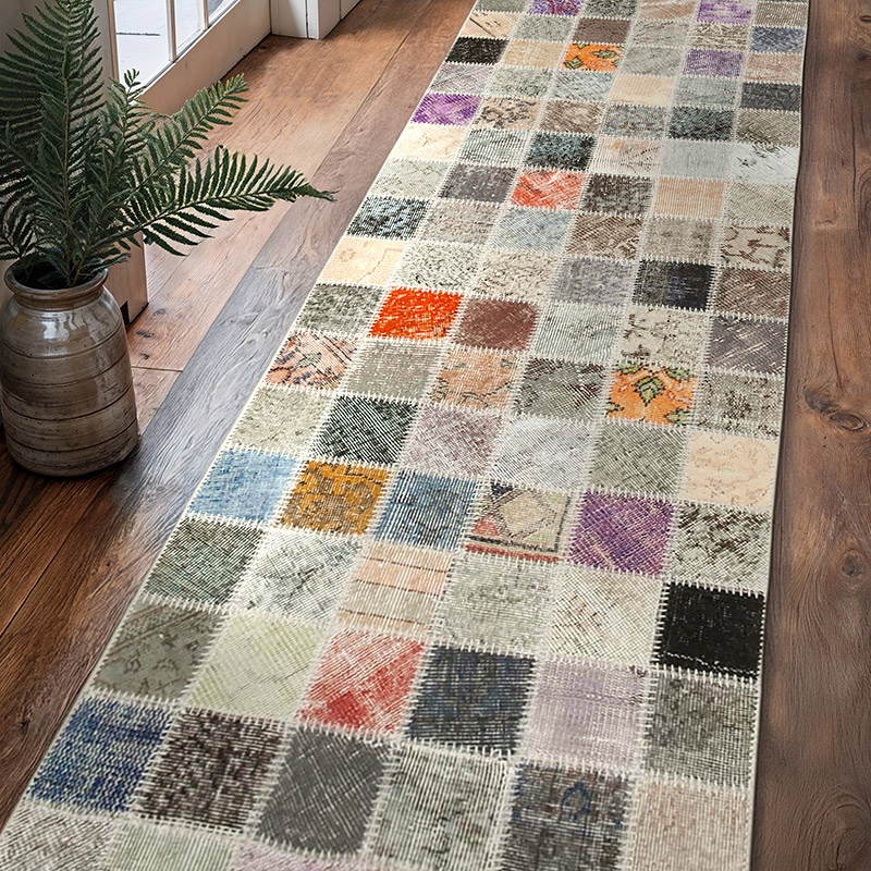 Multicolor Alfombra De Retazos Turca Sobre-teñida - 86 cm x 322 cm - K0049643