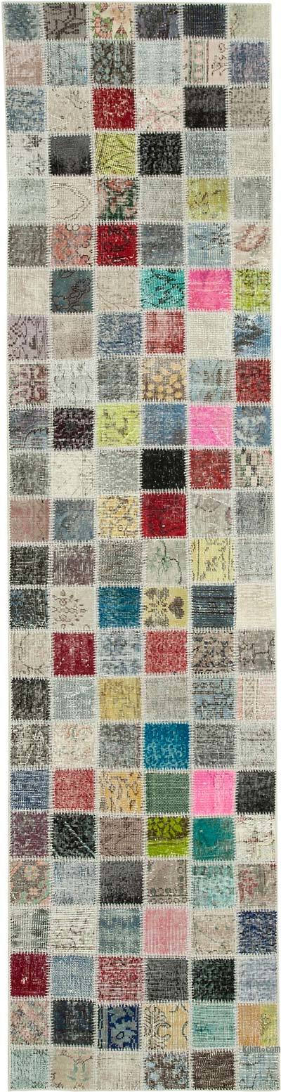 Çok Renkli Boyalı Patchwork Halı - 86 cm x 346 cm