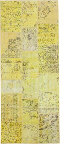 Yellow Patchwork Hand-Knotted Turkish Runner - 3' 6" x 8' 5" (42" x 101")