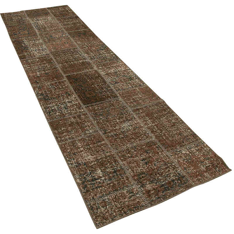 Marrón Alfombra De Retazos Turca Sobre-teñida - 86 cm x 306 cm - K0049655