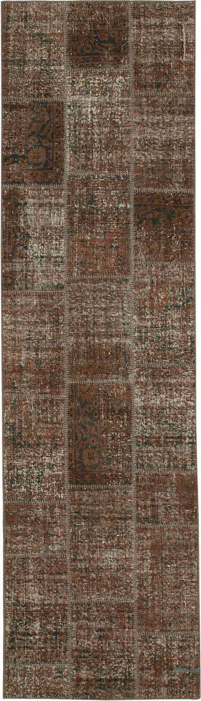 Kahverengi Boyalı Patchwork Halı - 86 cm x 306 cm