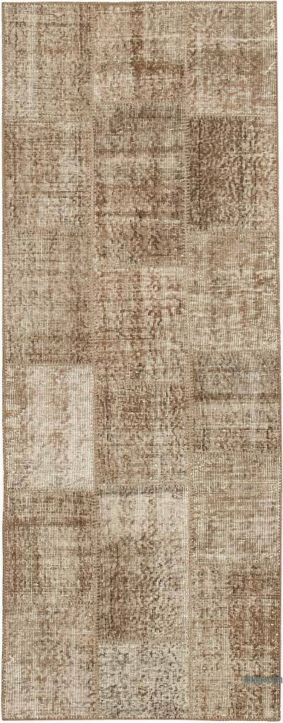 Kahverengi Boyalı Patchwork Halı - 86 cm x 220 cm
