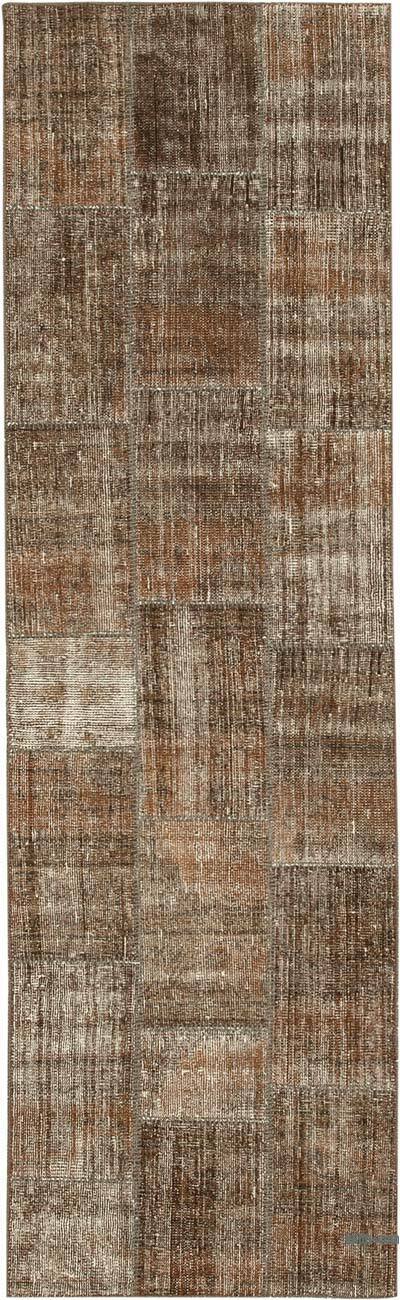 Kahverengi Boyalı Patchwork Halı - 85 cm x 281 cm