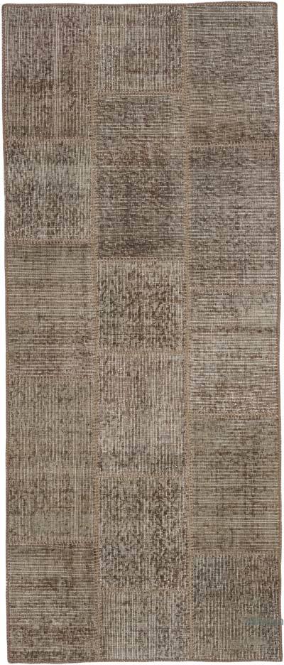 Kahverengi Boyalı Patchwork Halı - 86 cm x 205 cm
