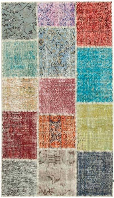 Çok Renkli Boyalı Patchwork Halı - 94 cm x 163 cm