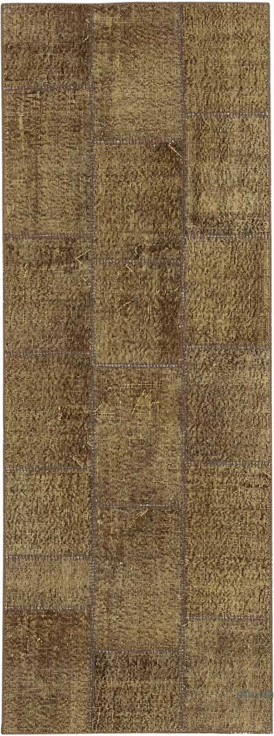 Kahverengi Boyalı Patchwork Halı - 86 cm x 232 cm