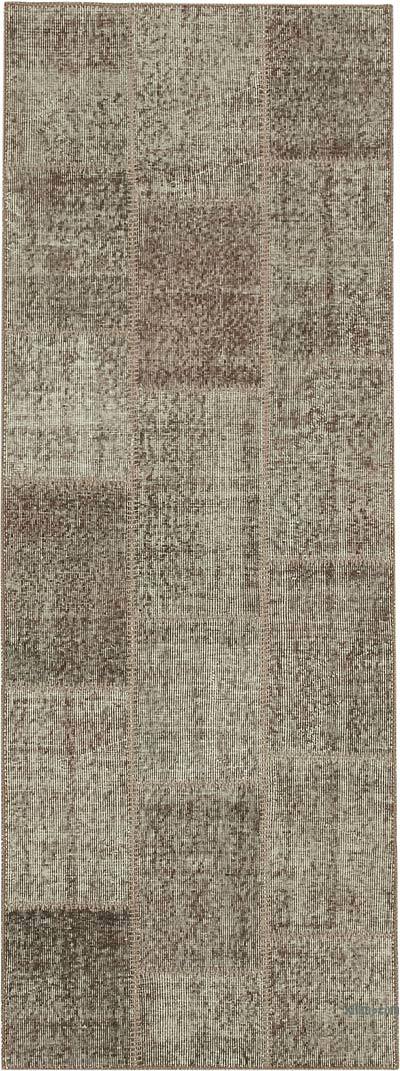 Kahverengi Boyalı Patchwork Halı - 85 cm x 232 cm