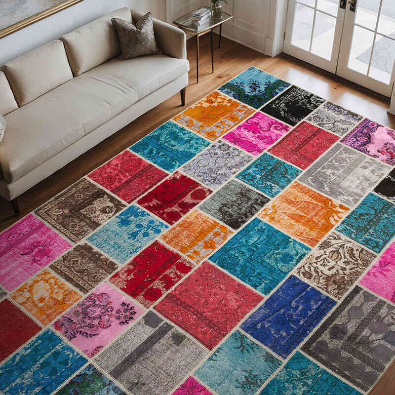 Çok Renkli Boyalı Patchwork Halı - 278 cm x 366 cm - K0049673