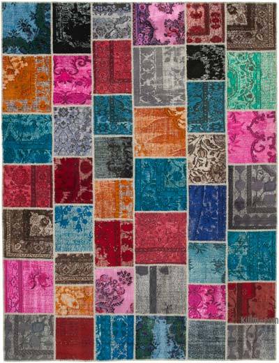 多色拼布手工打结的土耳其地毯-9'1“ x 12'（109英寸x 144英寸）