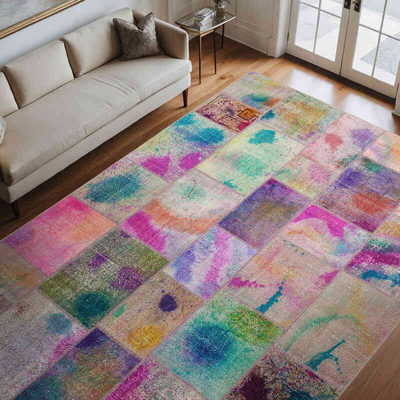 Multicolor Patchwork Hand-Knotted Turkish Rug - 8' 2" x 11' 6" (98" x 138") - K0049675