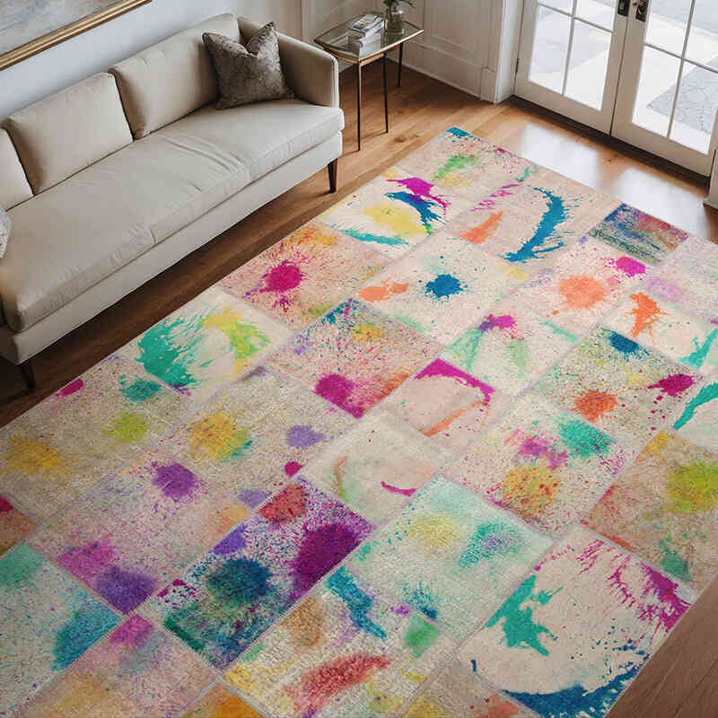 Çok Renkli Boyalı Patchwork Halı - 252 cm x 353 cm - K0049677