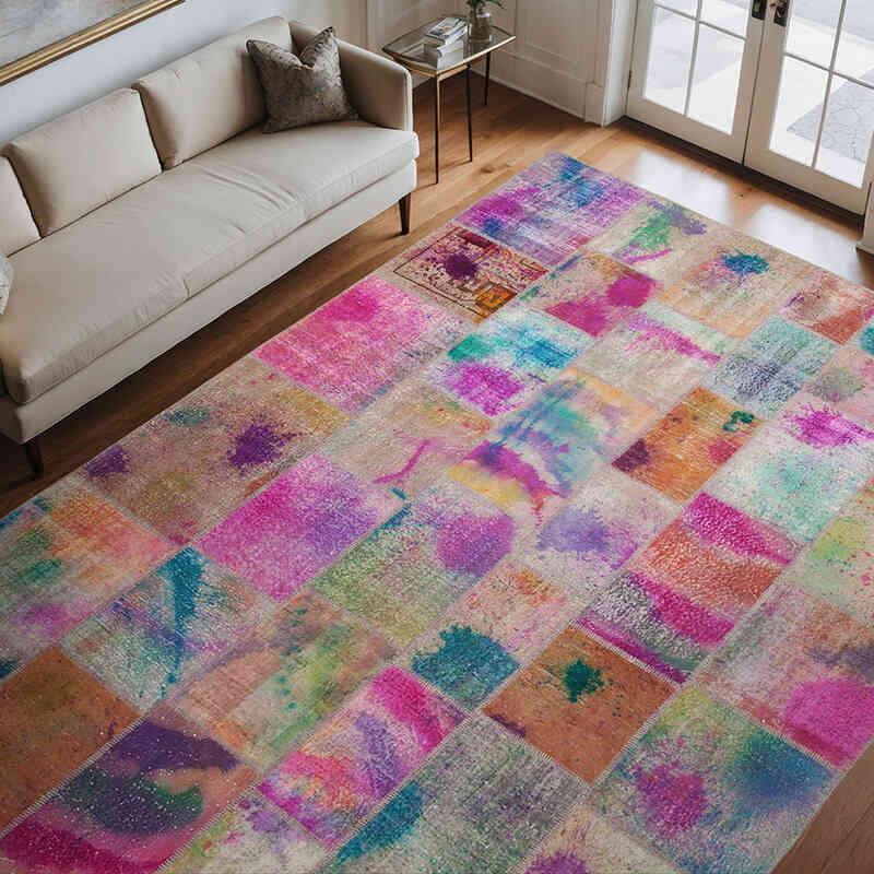 Çok Renkli Boyalı Patchwork Halı - 257 cm x 350 cm - K0049679