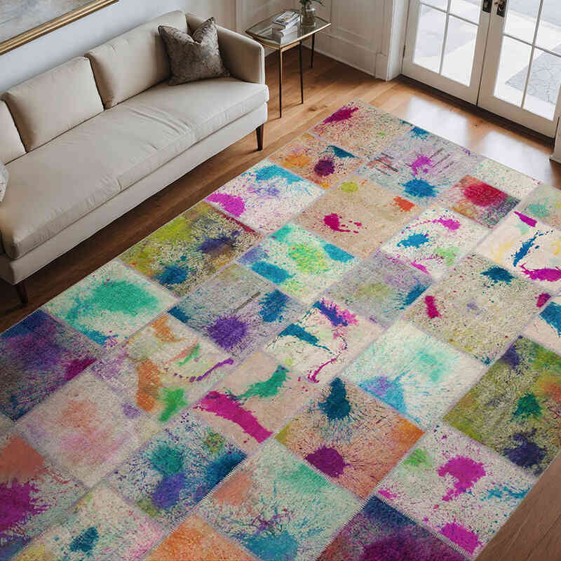 Çok Renkli Boyalı Patchwork Halı - 251 cm x 351 cm - K0049684