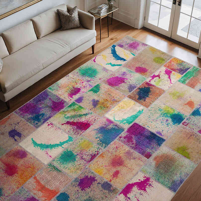 Çok Renkli Boyalı Patchwork Halı - 252 cm x 350 cm - K0049687