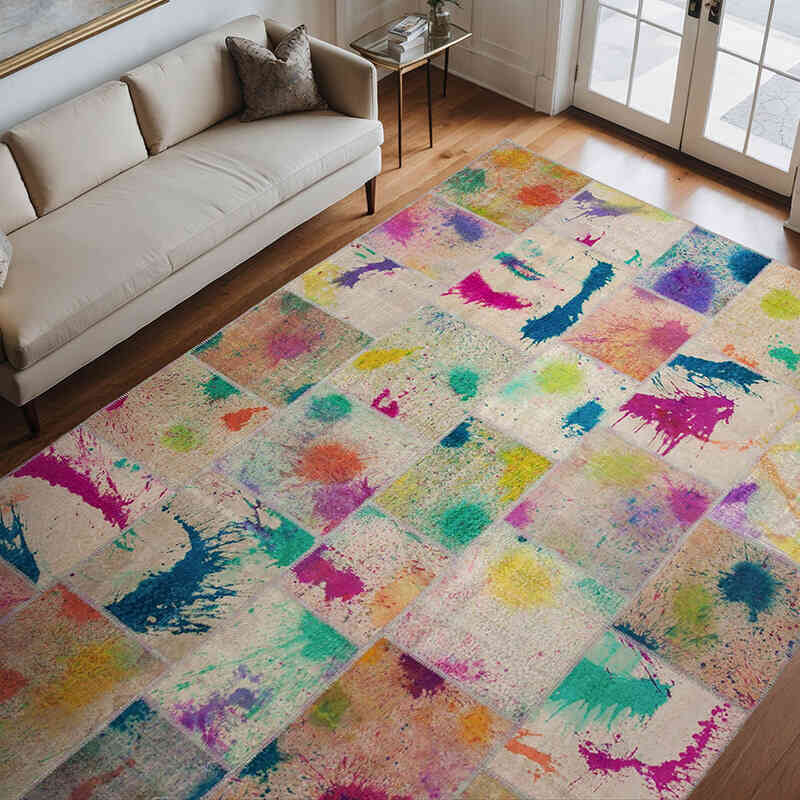 Multicolor Alfombra De Retazos Turca Sobre-teñida - 248 cm x 352 cm - K0049688